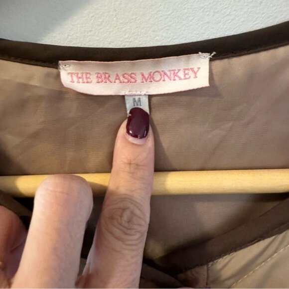 The Brass Monkey Tan Oversize Quilted Jacket Coat Size Medium Boho Military - Picture 7 of 12